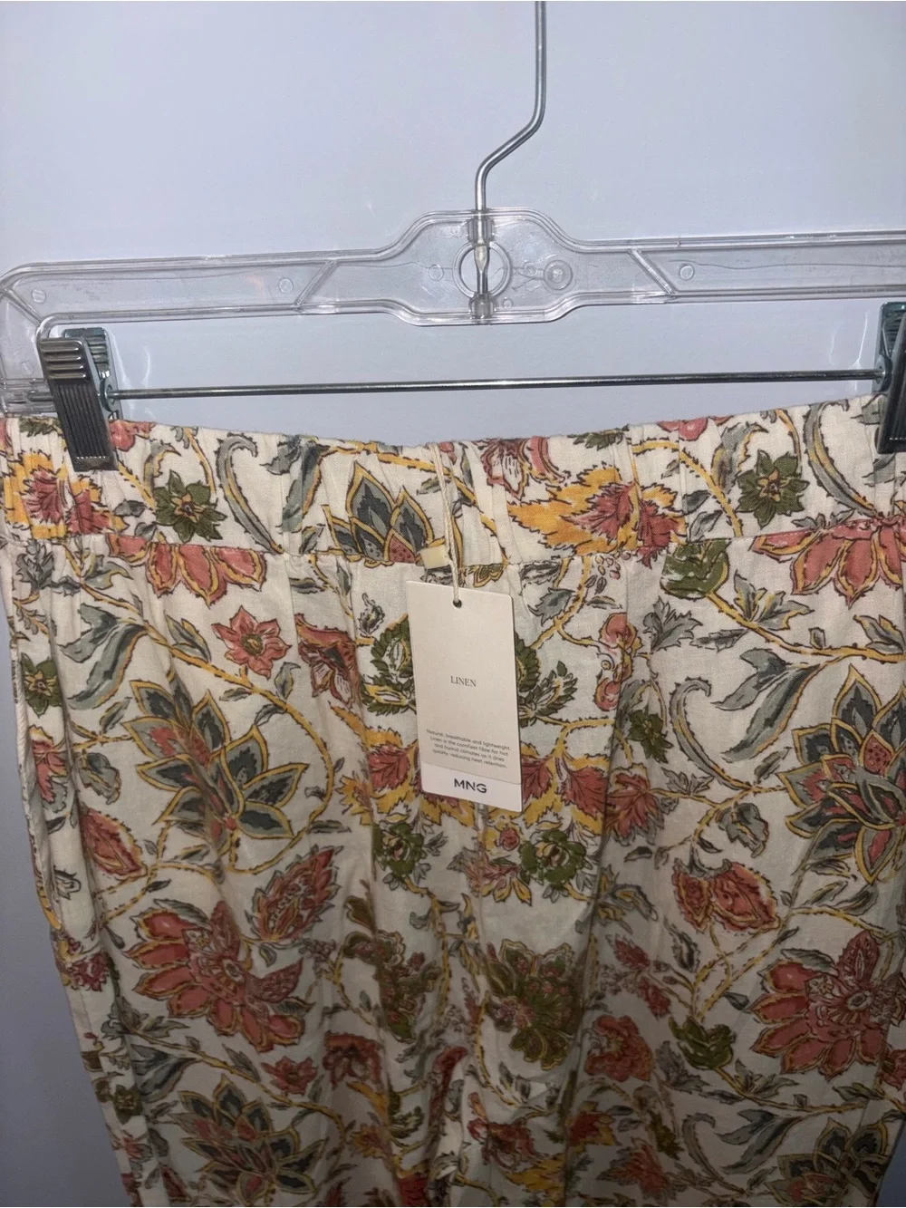 NWT Mango Cream Floral Wide Legged Trousers with Rust and Olive Motif